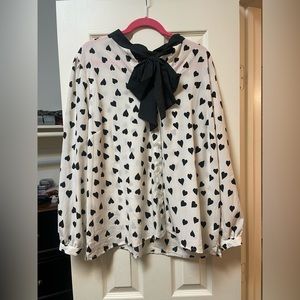 Black & White Heart Polka-Dot w/ Tie Blouse